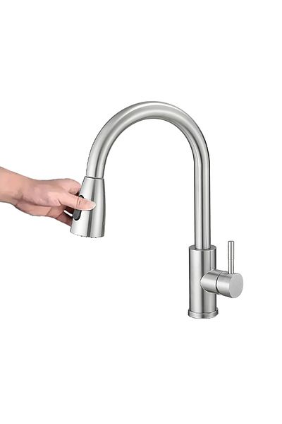 GLIMATECH Kitchen Faucet With Pull-out Shower, Faucet With 360 Degree Flexible Spout, Stainless Steel Gray