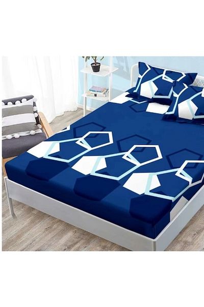 OEM Husa de pat si fete de perna, Finet, 3 piese, 2 persoane, 180x200cm, imprimeu, forme, multicolor