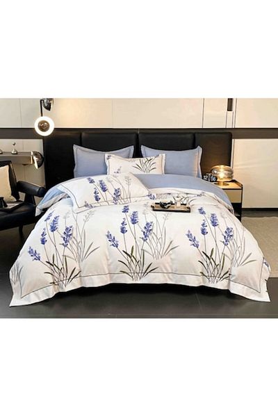 OEM Luxury Bedding Set, Jojo Home, Fine Cotton, 6 Pieces, Lavender Print, White-Lilac