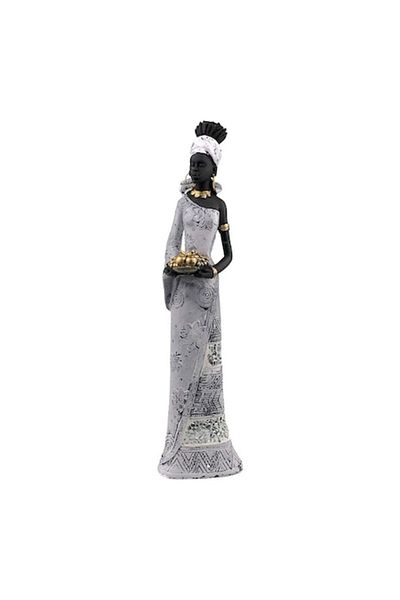 OEM Statuie decorativă - Femeie cu coș cu fructe, 8x31 cm, alb-negru, rășină