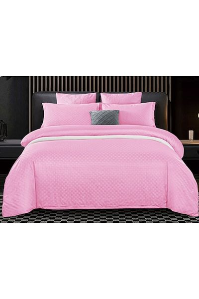 Pucioasa Lenjerie de pat dublu, Velvet Picket Grofat Lux, Pucioasa, 6 piese, 2 persoane, Uni, 245x250cm, Roz