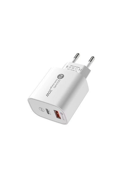 Hurtel Încărcător de perete USB-A USB-C 20W cu cablu USB-C de 1 m - Alb