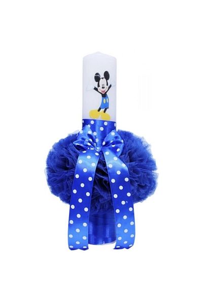 OEM Lumanare de botez baieti, Tulle, Mickey Mouse, 40x7cm, Albastru Inchis