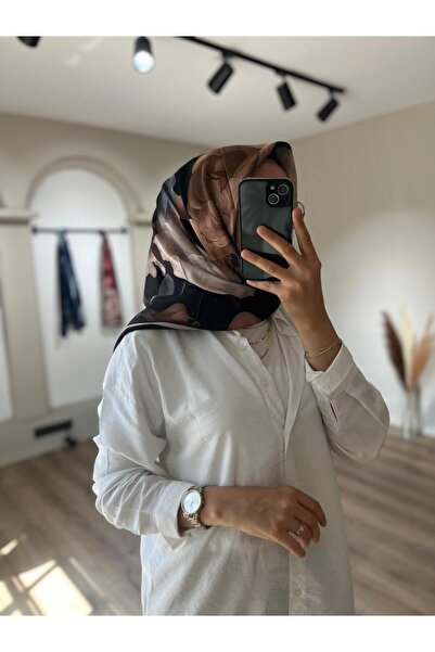 Merwiss Eșarfă moale cu model Lotus, negru-maro