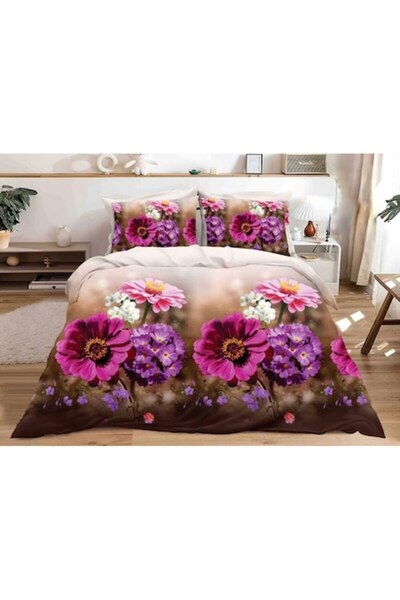 Pucioasa Double Bed Linen Set, Pucioasa, 3D Print Wildflowers, 4 Pieces, 2 Pe...