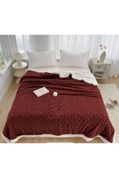 OEM Patura Imblanita, Sherpa Throw, Grofat 3D Tricot, 200x230cm, Bordo
