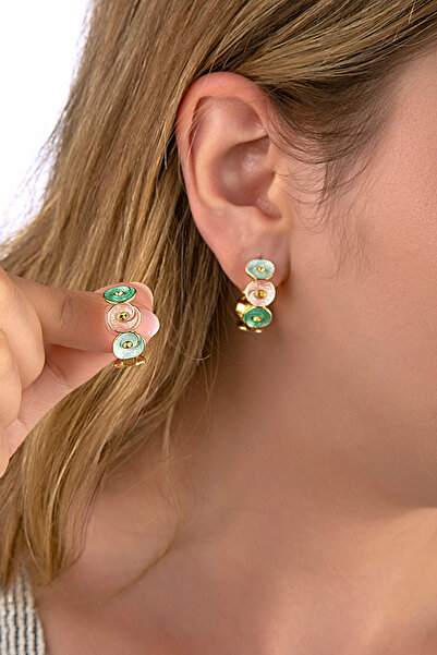 innuendo jewelery Gold Hoop Earrings with Pearlescent Colorful Flower Figures