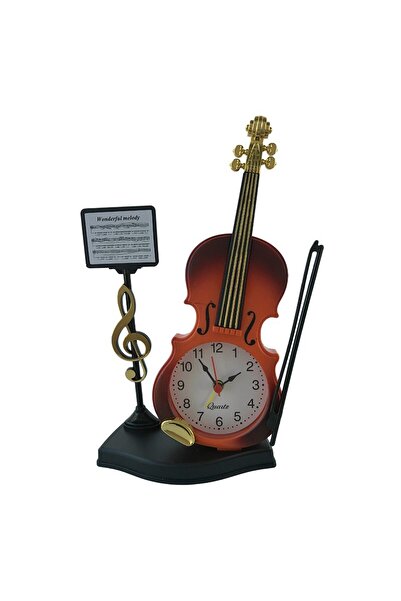 OEM Table Clock in Violin Shape with Music Stand, Brown, 14x21 cm