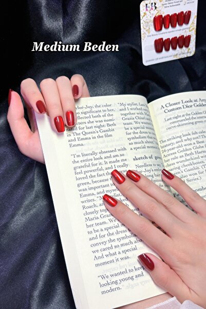 Easy Beauty Bordo MEDIUM Beden Kedi Gözü Kısa Küt 10 Adet Takma Tırnak Seti T036