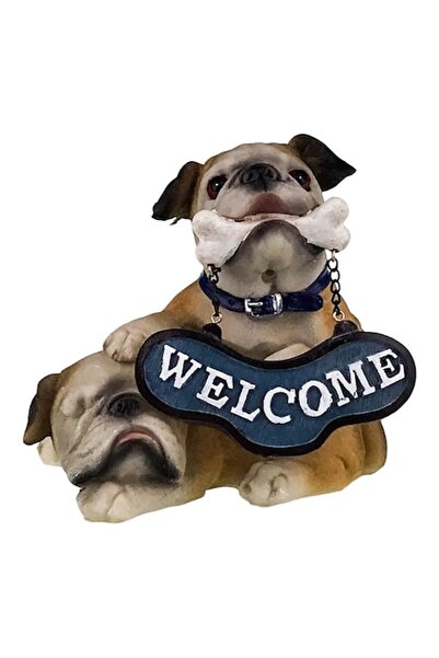 OEM Pușculiță din rășină reprezentând un câine cu căței și textul „Bun venit”...
