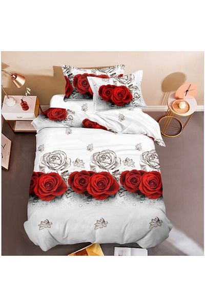 OEM Bed Linen Set, Finet Fabric, 3D Print, 4 Pieces, Single Person, 155x200cm, Roses