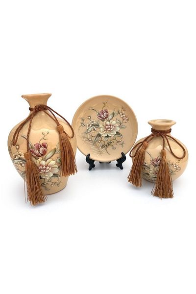 OEM Set din ceramica format din doua vaze cu farfurie si cu snur, M4, 32x17 cm