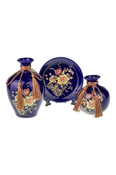 OEM Set ceramic cu două vaze și farfurie decorativă cu model floral