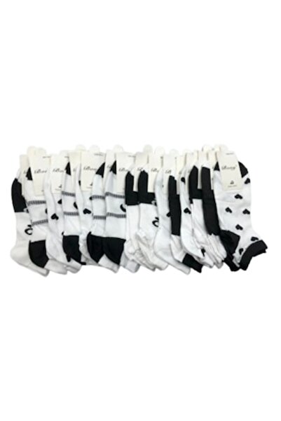 bony - Set 20 short socks for women, size 36-41, white-black