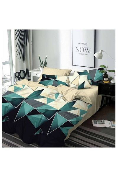 OEM Double bedding set, 6 pieces, 2 persons, 245x250 cm, black-green triangles, multicolor