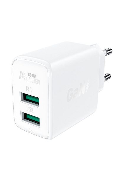 Acefast Încărcător de perete GaN 2x USB 18W QC 3.0 AFC FCP, alb