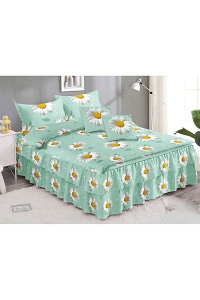 OEM Double bedding set with ruffled sheet, Spring, Chamomile Flowers, 6 pieces, 2 people, Finet, 200x230