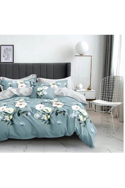 OEM Double Bed Linen, 6 Pieces, 180x200 cm, White Floral Print, Multicolor
