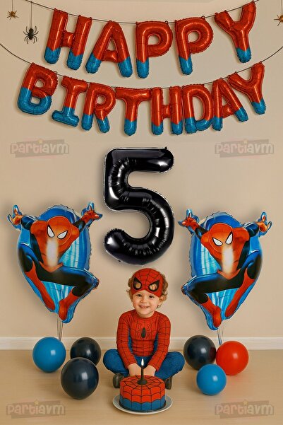PARTİAVM Spider Örümcek Adam Konsept 5 Yaş Doğum Günü Balon Set Örümcekadam P...