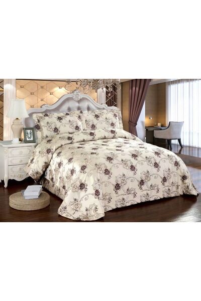OEM Double Bedspread and 2 Pillowcases, Satin, 3 Pieces, 2 Persons, 250x250cm, White-Beige