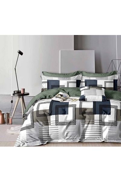 OEM Double Bed Linen, 6 Pieces, 2 Persons, 180x200 cm, Multicolor Squares Print