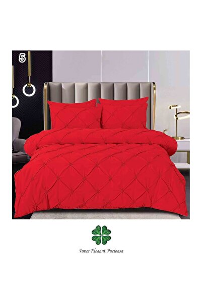 Pucioasa Double Bedding Set, Pucioasa, Uni, Model Pliuri Brodate, 6 pieces, Finet, 230x250cm, Red