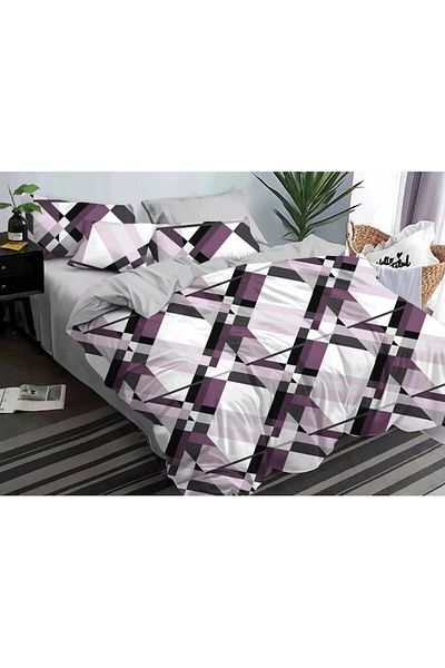 Pucioasa Set Lenjerie Pat Dublu, Pucioasa, Finet, 6 Piese, Imprimeu Abstract, 245x250cm, Mov-Gri