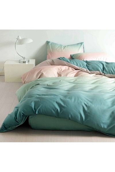 OEM Double Bed Linen, Satin Cotton, 4 Pieces, 2 Persons, 240x250cm, Gradient Print, Duck Egg Green