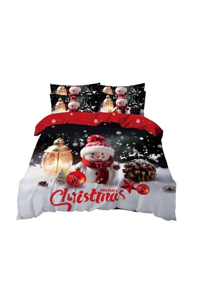 OEM Lenjerie de pat, Finet, Imprimeu Festiv Craciun, 6 piese, 2 persoane, 240x250cm, Multicolor