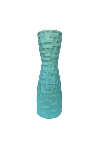 OEM Vaza din ceramica cu patrate si cu gat ingust, turcoaz, 11x30 cm