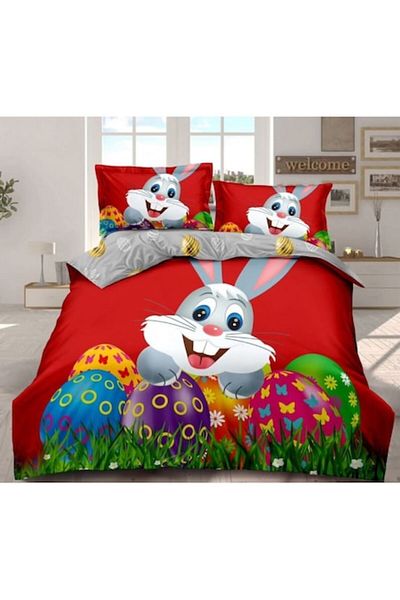 OEM Bed Linen Set, Finet, 4 pieces, Double, 230x250 cm, Happy Easter Print M14, Multicolor
