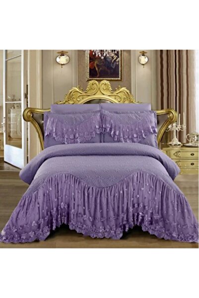 JOJO HOME Quilted Bedspread and Pillow Cover Set Lux, Embroidered, Jojo Home, 3 Pieces, 220x280cm, Lila