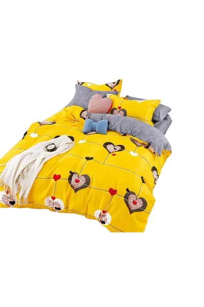 OEM Bed Linen Set, 6 Pieces, Double Bed, 230x250cm, Finet, Hearts Pattern, Multicolor
