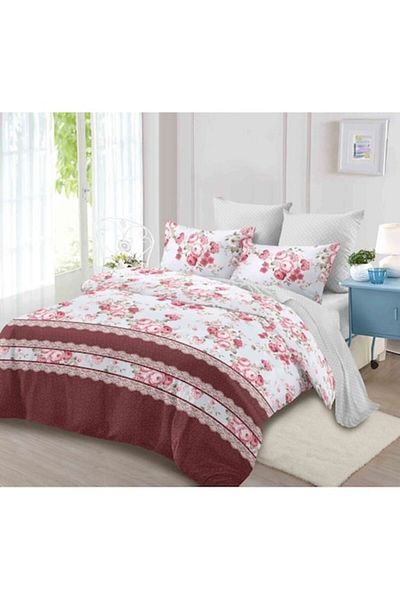 OEM Lenjerie pat dublu, Primavara, 6 piese, 2 persoane, 235x250cm, Finet, Bujori, Multicolor