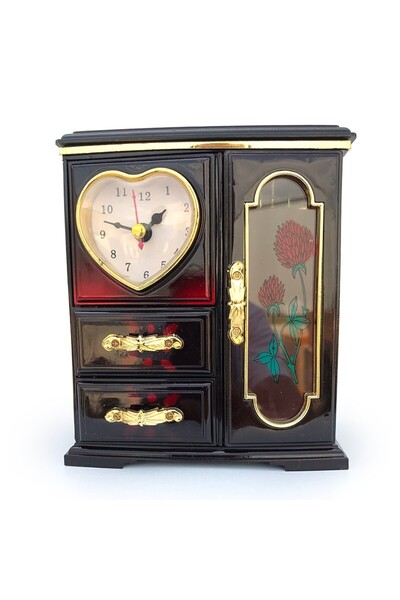 OEM Ceas de masa, din plastic, tip dulapior cu o usa si doua sertare, cu balerina, 13x15 cm