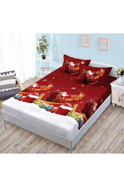OEM Bed Sheet and 2 Pillowcases Set, Finet, 2 People, 3 Pieces, Christmas Evening, 180x200cm, Multicolor
