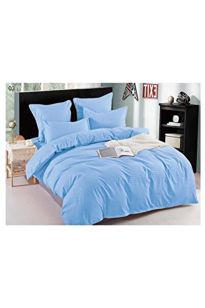 OEM Set de lenjerie de pat dublă, Sonia-Home, Damasc Finet, Uni, 6 piese, 220x240cm, Albastru