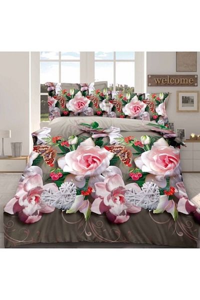 OEM Double Bed Set, Roses Print, 4 Pieces, Multicolor