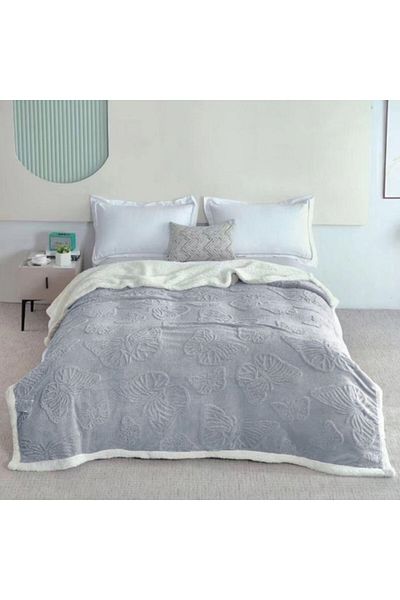 OEM Blanket with 3D Embossed Butterflies, 200x230cm, Light Gray