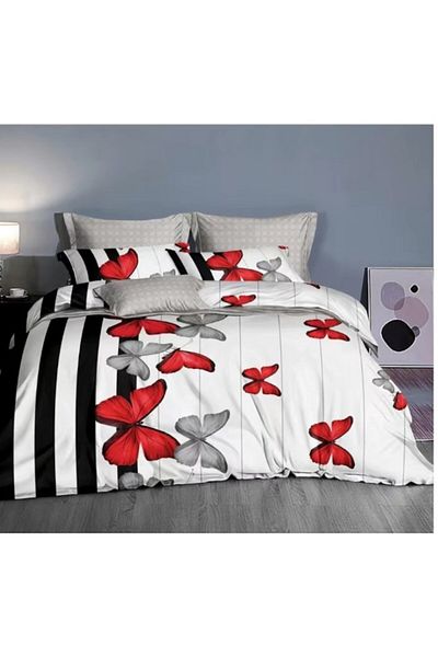 OEM Double Bed Linen, 6 Pieces, 2 Persons 180x200 cm, Butterfly Print, Multicolor