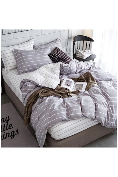OEM Double Bed Linen Set, Satin Cotton, 4 Pieces, 2 Persons, 240x250cm, Multicolor Stripes