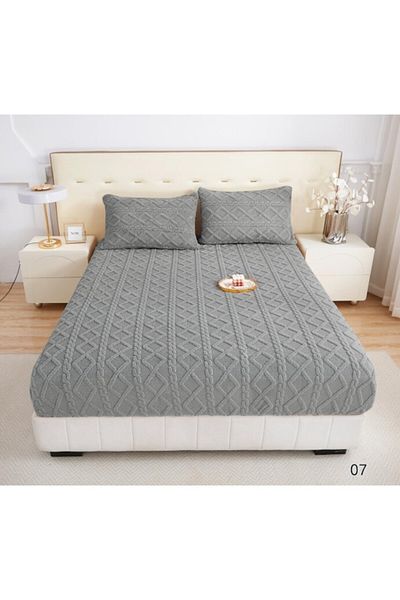 OEM Husa de pat Cocolino si 2 fete de perna, tip Tricot, Uni, 3 piese, 2 persoane, 180x200cm gri-inchis