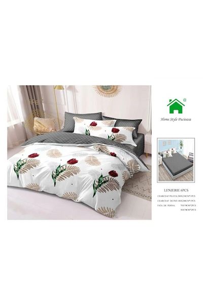 OEM Double bed linen set, 6 pieces, 2 persons, 180x200 cm, tulip print, multicolor