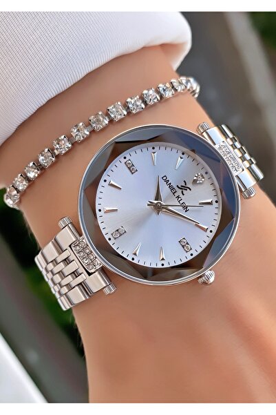 Daniel Klein Silver Kadın Kol Saati ve Su Yolu Taşlı Bileklik Seti | Çelik Kordon | Şık ve Zarif Tasarım