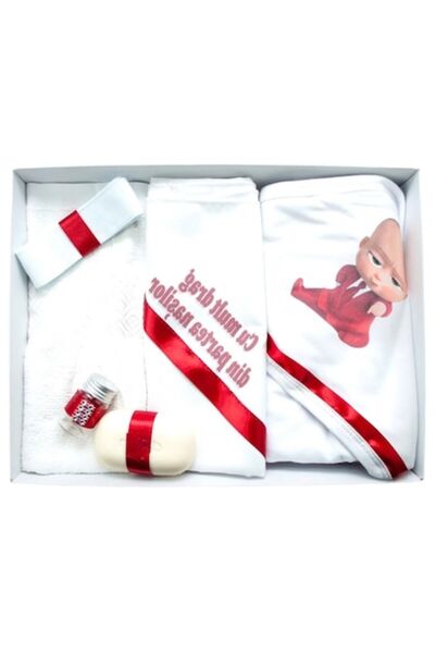 OEM Trusou Botez Baieti, 6 piese, Baby Boss, Alb-Rosu