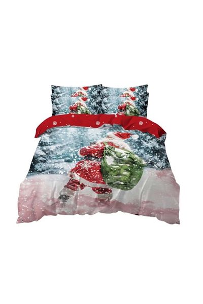 OEM Bed Linen Set, Finet, Festive Christmas Print, Snowy Santa Claus, 6 Pieces, Double, 240x250cm, Multi