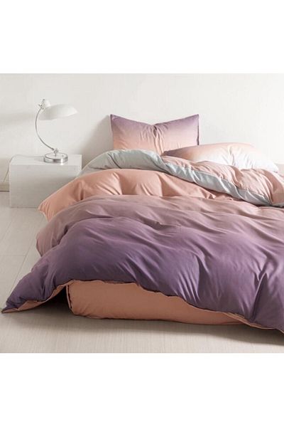 OEM Lenjerie de pat, imprimeu gradient, 4 piese, individuală, 155x220cm, satin fin, lavandă