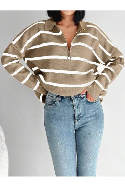 Cockatoo Košulja kragna Prugasto džempera sa patentnim zatvaračem