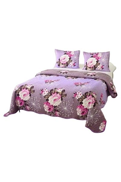 OEM Bedspread, Microfiber, 3 pieces, 2 persons, 220x240cm, Peony Print, Multicolor