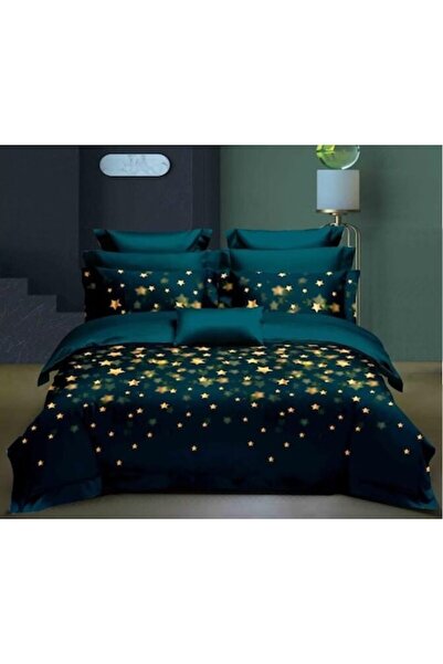 OEM Set de lenjerie de pat dublă, 4 piese, 240x250 cm, imprimeu cu stele